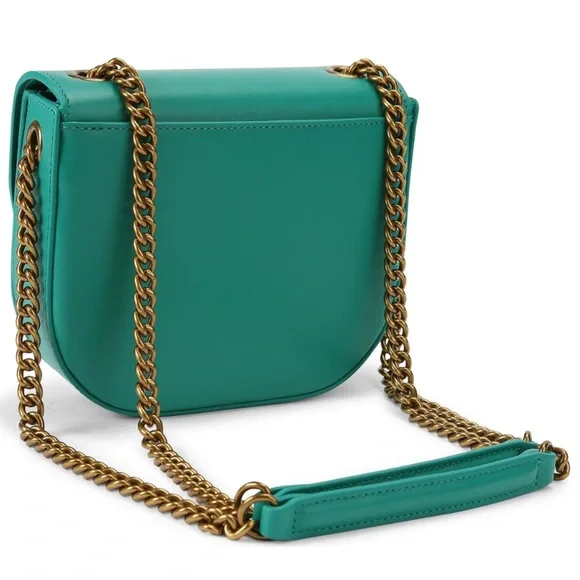 ✨Kurt Geiger NWT Chelsea Teal Leather Saddle Crossbody, Brass Chain, KG dustbag - Picture 7 of 15